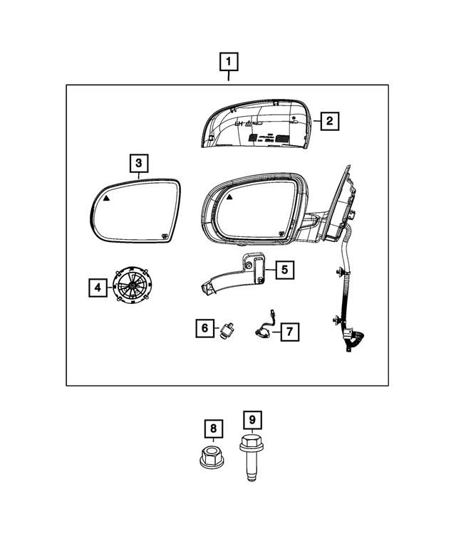 7JW58DX8AA - Doors, Door Mirrors and Related Parts: Outside Rearview Mirror, Right for Mopar Image