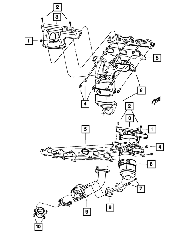 4892148AE - 2.7L Gas; Engine: Exhaust And Catalytic Converter Manifold, Right Rear for Mopar Image