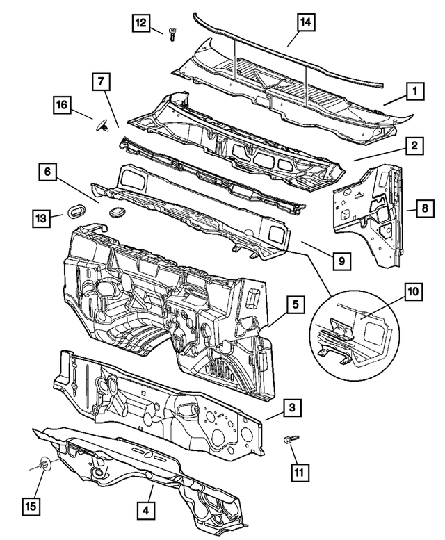 55275783AF - Body Sheet Metal Except Doors: Cowl And Plenum Panel for Mopar Image image