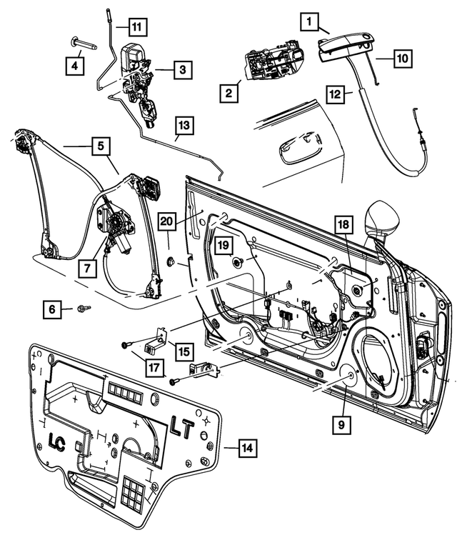 1GD95SZ6AB - Doors, Door Mirrors and Related Parts: Door Latch Knob And Link, Left for Mopar Image