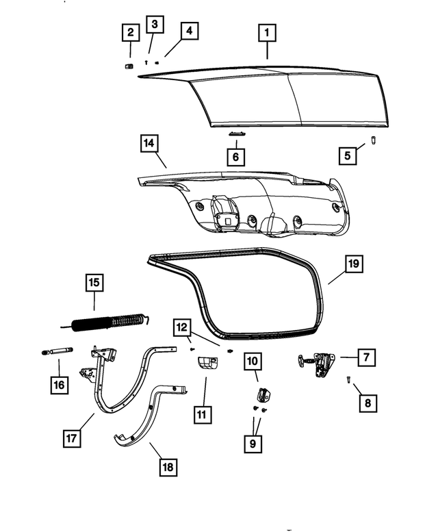 55113574AC - Body Sheet Metal Except Doors: Deck Lid Overslam Bumper for Mopar Image