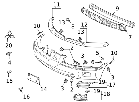 Bumper & Components - Front for 2004 Mitsubishi Endeavor #0