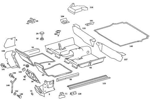 Front Panel Pillar Panelling, Lining on Floor and Footrest for 1988 Mercedes-Benz 560SEC #0