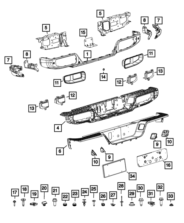 6RG14RXFAA - Frame, Bumper and Fascia: Rear Bumper for Mopar Image image
