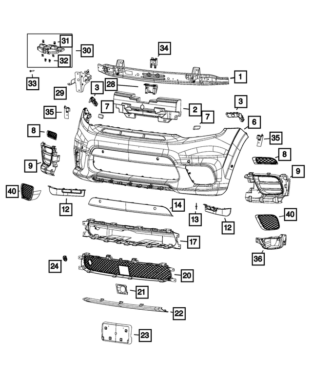 68335438AC - Frame, Bumper and Fascia: Front Upper Fascia for Mopar Image