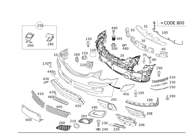 2518850100 - Attachment Parts: Trim, Bumper for Mercedes-Benz: R320, R350, R500 Image image