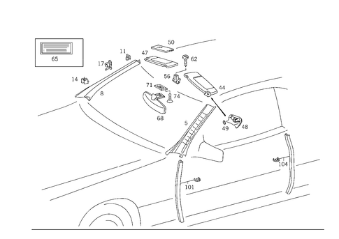 Roof Attachment Parts, Door Edge Guard Sections, Panelling for 1993 Mercedes-Benz 600SL #2