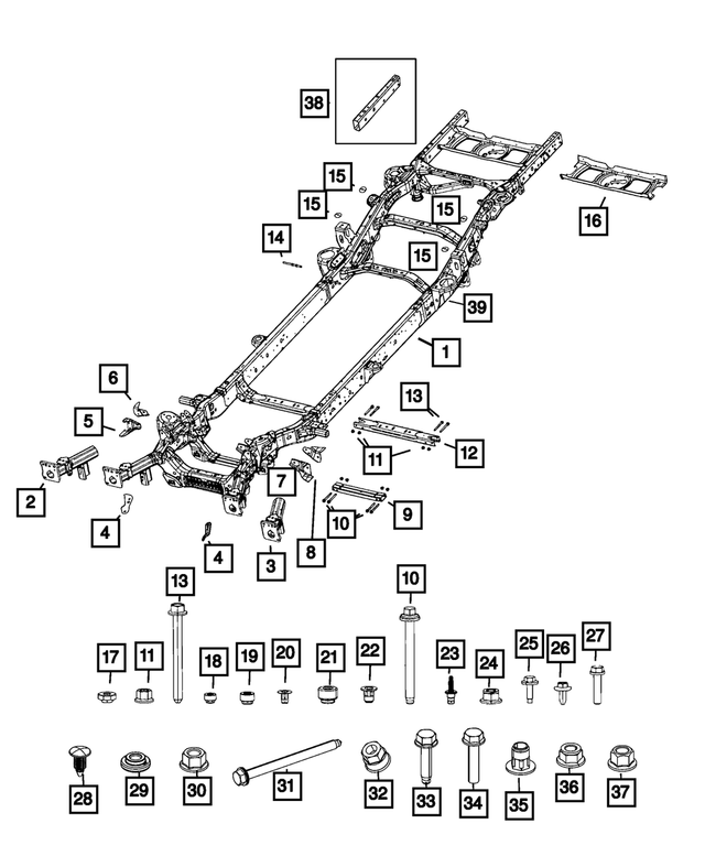 68545097AA - Frame, Bumper and Fascia: Chassis Frame Assembly for Mopar Image