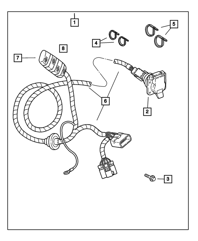 82207248AB - Mopar Accessories - Component Parts: Trailer Tow Wiring Package for Mopar Image