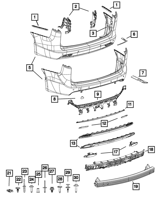 68312628AB - Frame, Bumper and Fascia: Rear Fascia for Mopar Image image