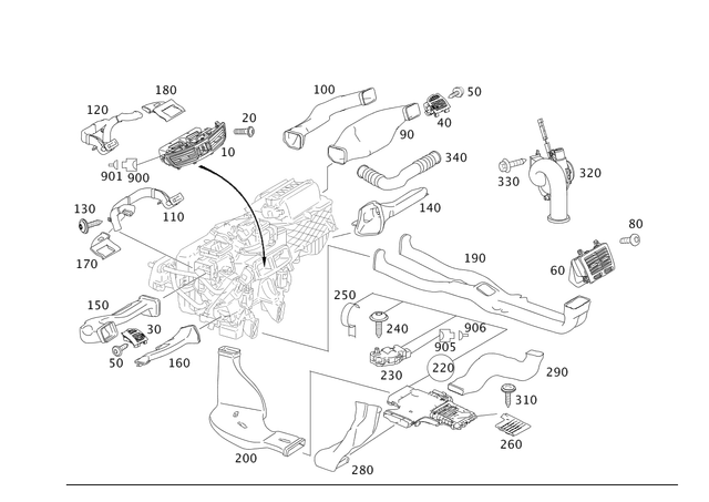 2218300554 - Heating and Ventilation: Nozzle for Mercedes-Benz: 250, 300S, S350, S400, S500, S550, S600, S63 AMG Image image