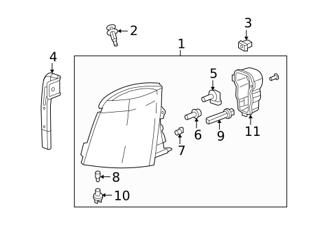 Headlamp Components for 2009 Cadillac SRX #1