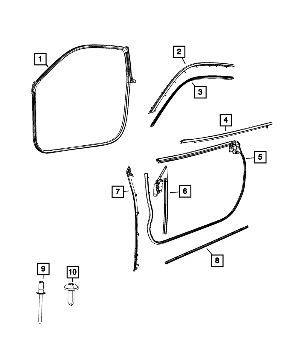 thumbnail image 2 of Mopar Right Rear Club Door Outer Belt Weatherstrip – 2009–2021 Dodge Ram 1500 – OEM 55112378AI 2 of 4