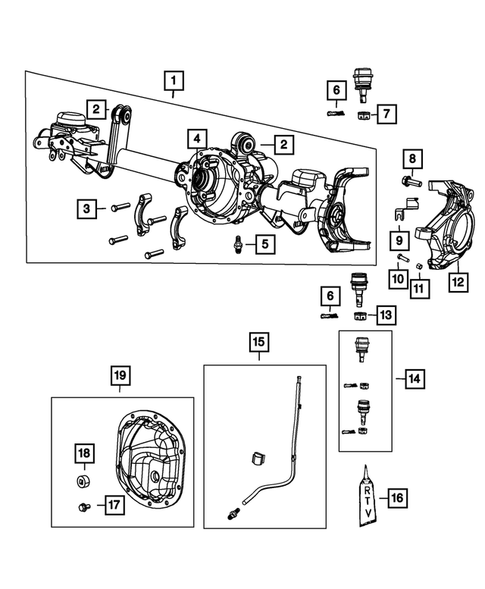 Front Axle;  Housing, Differential and Vent for 2014 Jeep Wrangler #1