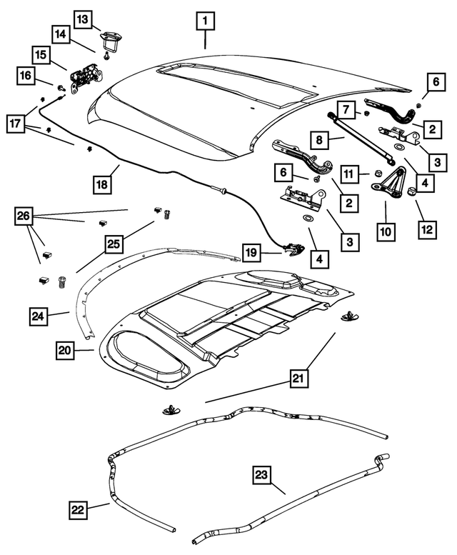 55113747AA - Body Sheet Metal Except Doors: Hood Prop Rod Bracket for Mopar Image