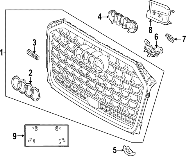 4N0853651AFSQF - Body: Grille Assembly for Audi Image
