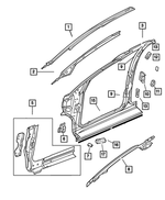 4860567AA - Body Sheet Metal Except Doors: A Pillar Molding, Left for Chrysler: Town &amp; Country, Voyager | Dodge: Caravan, Grand Caravan Image