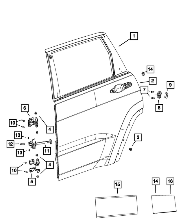 68377096AK - Doors, Door Mirrors and Related Parts: Rear Door, Right for Mopar Image