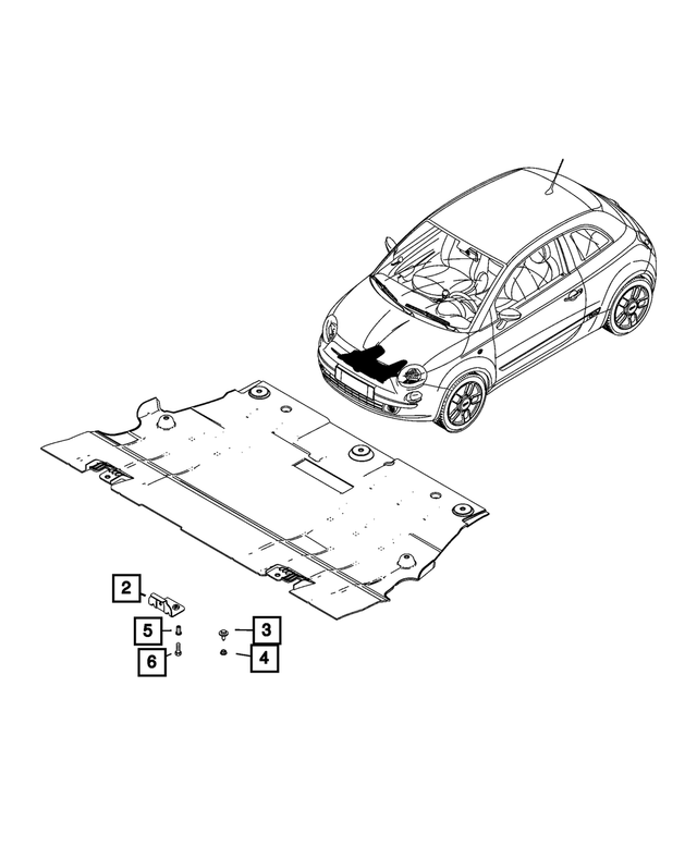 68655553AA - Body Sheet Metal Except Doors: Front Belly Pan for Fiat: 500E Image