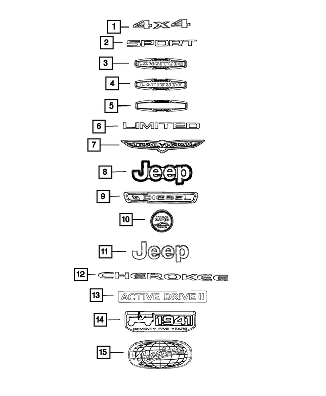 68275658AB - Exterior Ornamentation: Front Fender Nameplate, Right for Jeep: Cherokee Image