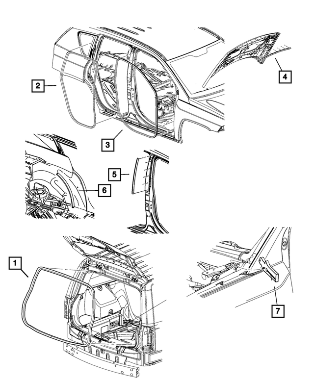 5116401AF - Body Sheet Metal Except Doors: Rear Door Body Mounted Weatherstrip, Left for Mopar Image image