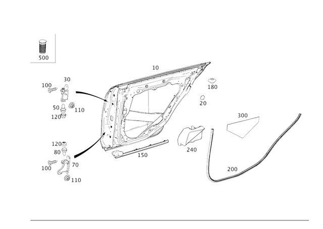 49901000 - Rear Doors: Hexagon Head Screw for Mercedes-Benz: AMG GT 43, AMG GT 55, AMG GT 63 Pro, CLS400, CLS550, CLS63 AMG, CLS63 AMG S, EQE 350 SUV, EQE 350+ SUV, EQE 500 SUV, EQE AMG SUV, Maybach S550, Maybach S560, Maybach S600, Maybach S650, S450, S550, S550e, S560, S600, S63 AMG, S65 AMG, SL43 AMG, SL55 AMG, SL63 AMG, SL63 AMG S E Performance Image image