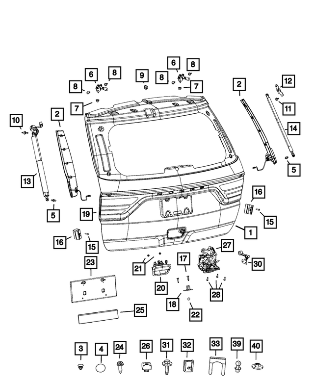 68340234AB - Doors, Door Mirrors and Related Parts: License Plate Bracket for Chrysler: Pacifica, Voyager | Dodge: Durango | Jeep: Compass, Grand Cherokee, Grand Cherokee L, Grand Cherokee WK Image