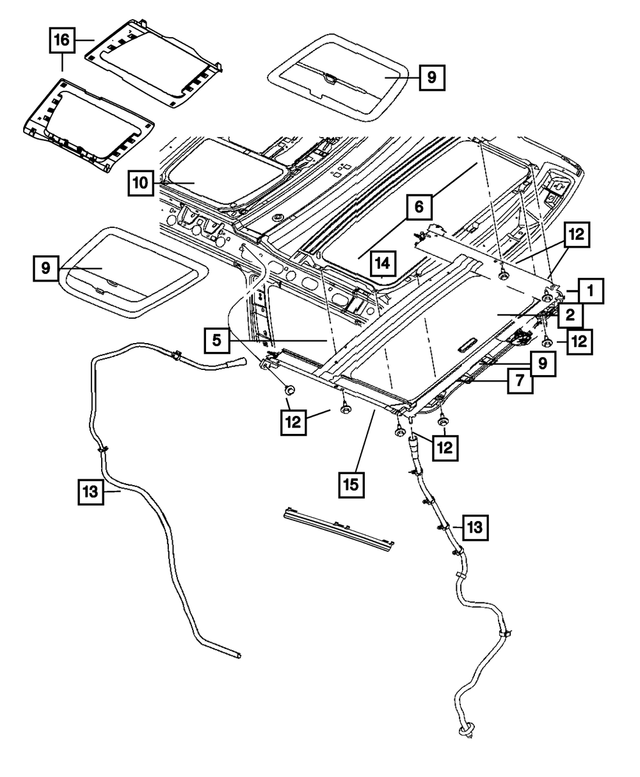 1FU00BD1AA - Body Sheet Metal Except Doors: Sunroof Sunshade, Front for Mopar Image