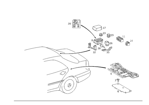 Control Module Plate and Fuse Box in Luggage Compartment for 1997 Mercedes-Benz C280 #0