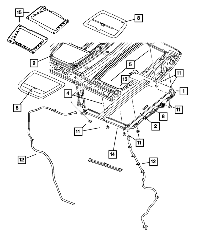 55369058AE - Body Sheet Metal Except Doors: Sunroof Glass, Right Rear for Mopar Image image