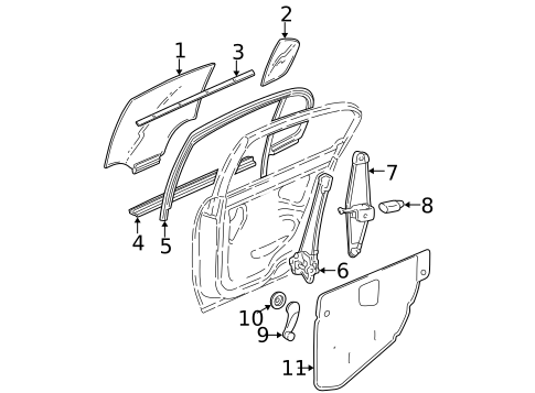 Glass - Rear Door for 1998 Chevrolet Malibu #0