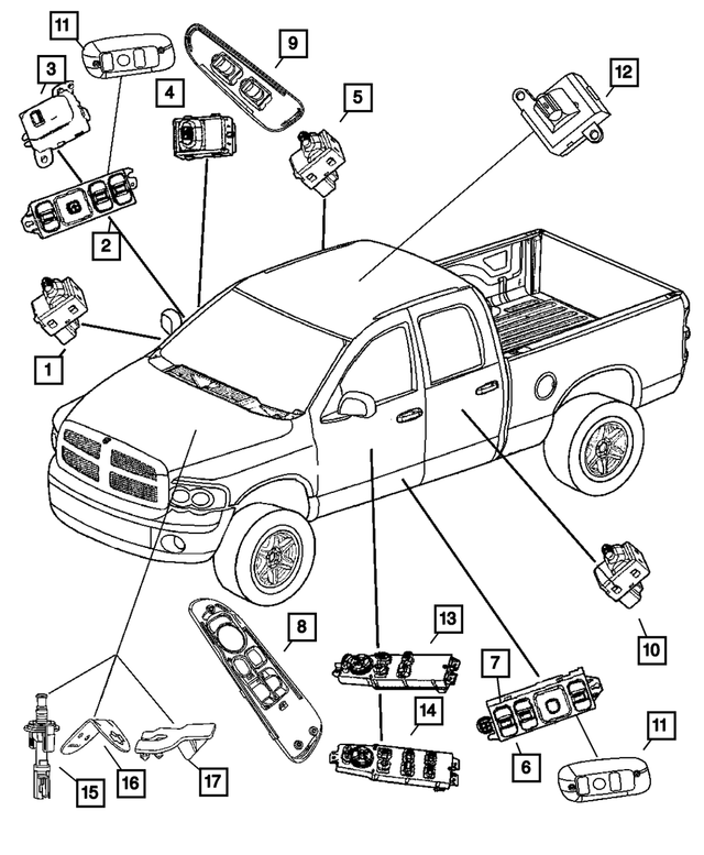 5HZ70ZJ8AE - Electrical: Power Window/door Lock Switch Bezel, Left for Mopar Image