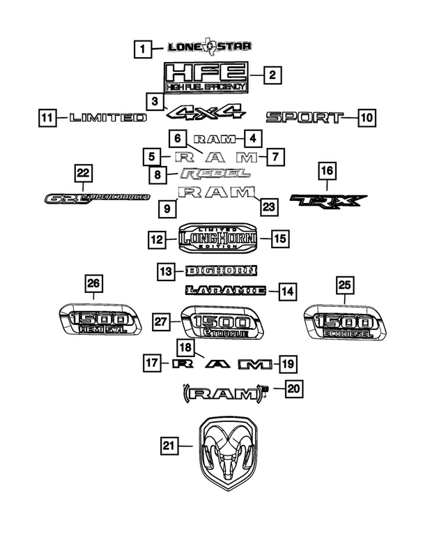 68568439AA - Exterior Ornamentation: Front Door Nameplate, Right And Left, Door for Mopar Image image