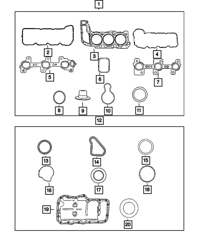68003564AA - Engine 3.7L Six Cylinder: Engine Upper Gasket Package for Mopar Image