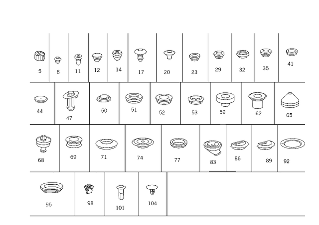 2029870145 - Shell, Grommet: Locking Cap for Mercedes-Benz: 300SL, 500SL, 600SL, C220, C230, C280, C43 AMG, E420, E430 Image image