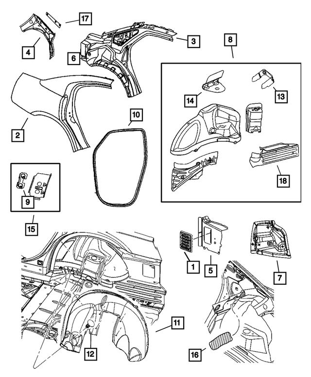 5174353AJ - Body Sheet Metal Except Doors: Body Side Aperture Rear Panel, Left for Mopar Image
