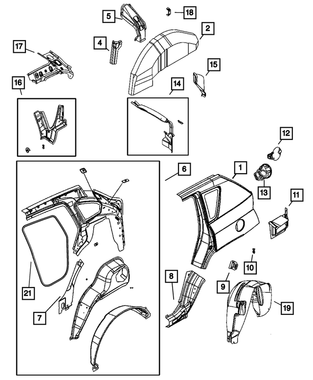 5160004AA - Body Sheet Metal Except Doors: Quarter Inner Lower Front Panel, Right for Mopar Image