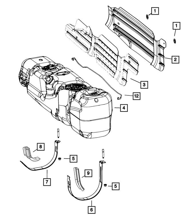 57009947AA - Fuel and Accelerator Pedal: Fuel Tank Heat Shield for Mopar Image