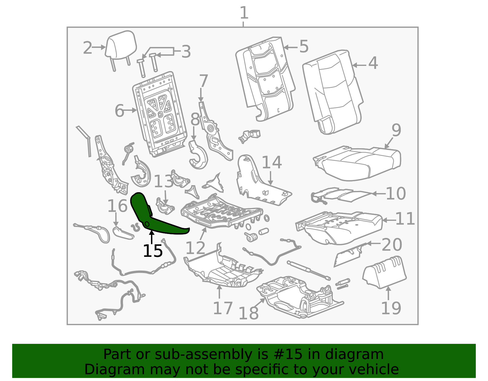 2015-2020 GM Jet Black Rear Passenger Side Seat Frame Outer Finish ...
