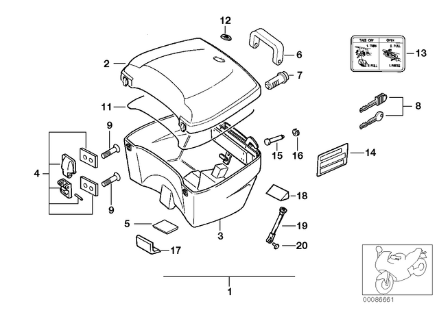 71607651217 - Frame and Mounting Parts: Hinge Top Case -  for BMW-Motorrad Image