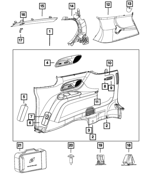Panels-Moldings-Scuff Plates, Pillar, Cowl, 1/4 Panel Trim and Cargo Covers for 2019 Chrysler Pacifica #2