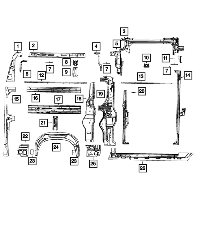 68134365AA - Body Sheet Metal Except Doors: D Pillar Upper Reinforcement for Mopar Image