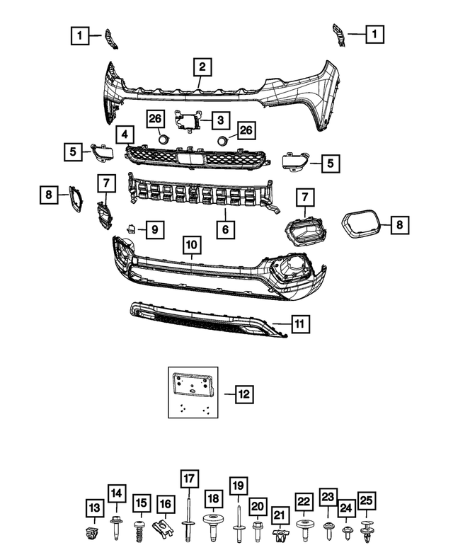 68552417AA - Frame, Bumper and Fascia: Front Upper Fascia for Mopar Image image