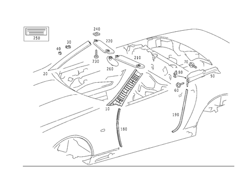 Roof Attachment Parts, Door Edge Guard Sections, Panelling for 1999 Mercedes-Benz SLK230 #0