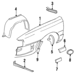 443821105B - Body: Fender for Audi: 100, 100 Quattro, 200, 200 Quattro, 5000, 5000 Quattro Image