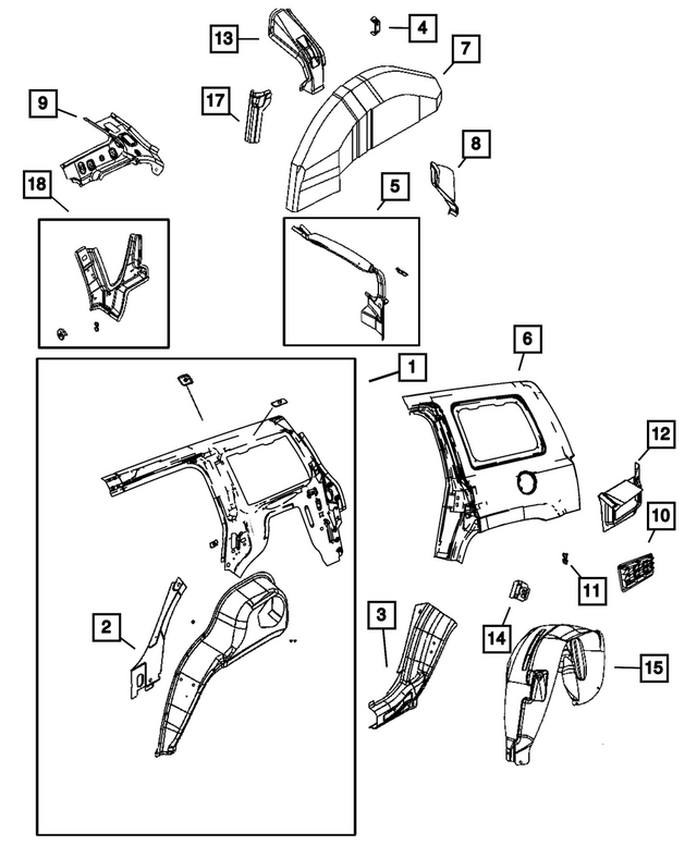68001964AA - Body Sheet Metal Except Doors: Quarter Inner Panel, Right for Mopar Image image