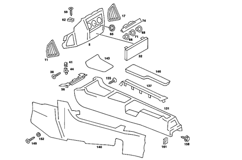 Housing Below Instrument Panel, and Housing with Tray for 1988 Mercedes-Benz 190 E #3