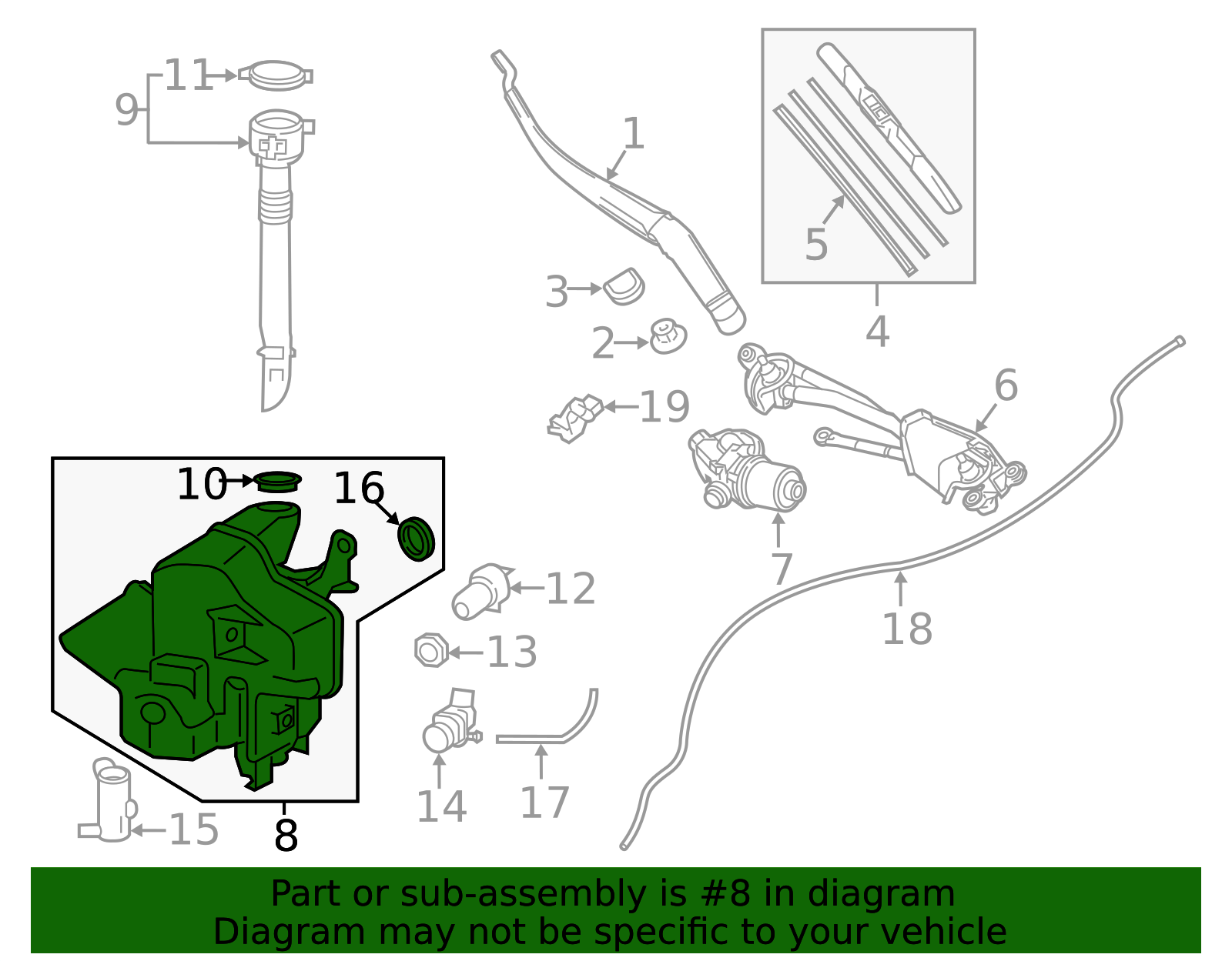 2016-2020 Lexus Rx350 Windshield Washer Tank With Washer Inlet Cap Pump Sensor Japan Built