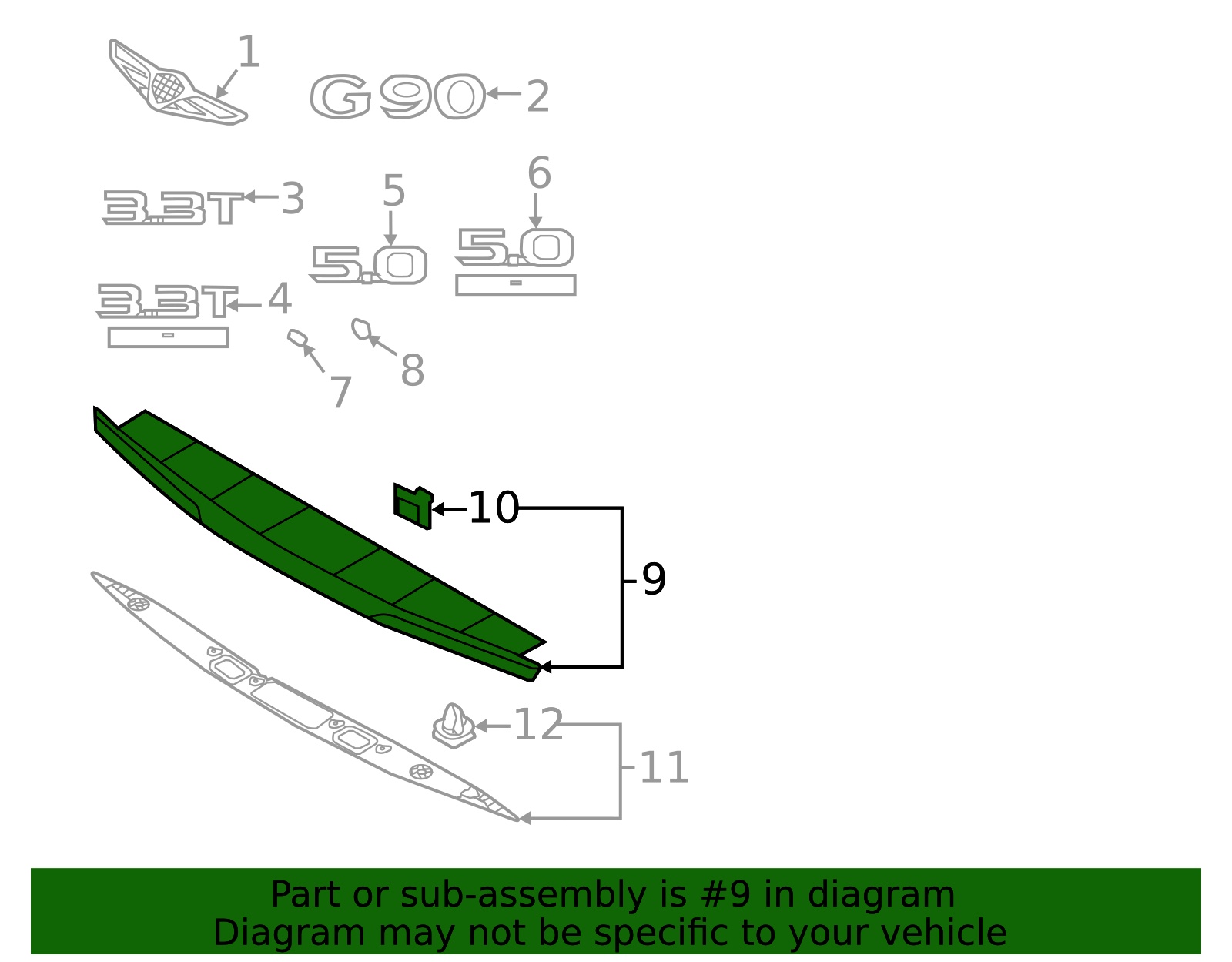 2017-2019 Genesis G90 Upper Molding 87370-D2001 | World OEM Parts Hyundai