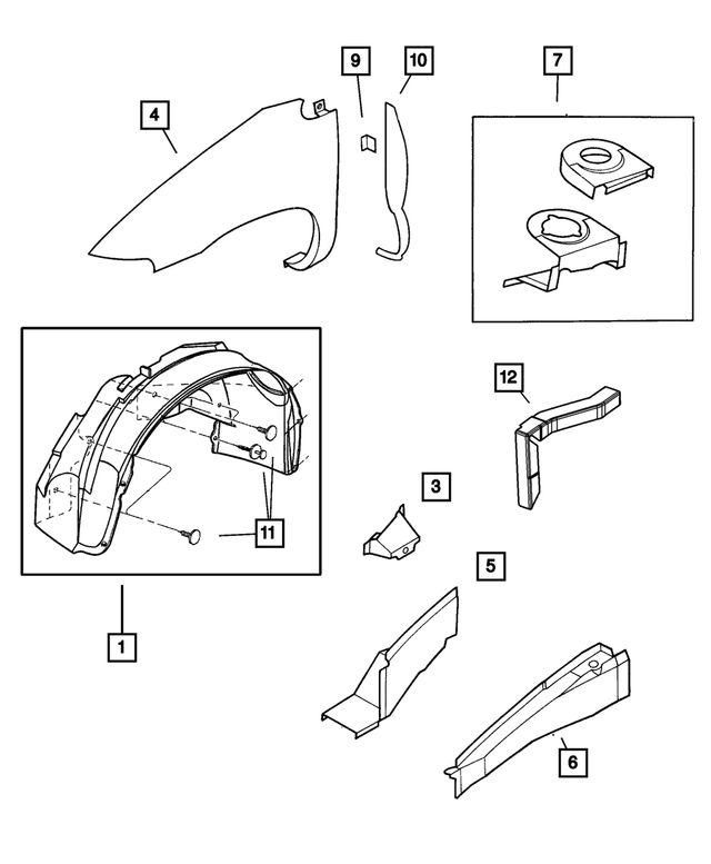 5018448AA - Body Sheet Metal Except Doors: Fender Side Shield Panel, Right for Mopar Image